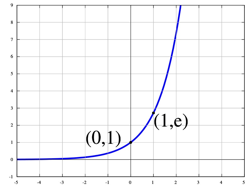 The exponential function graphs as a rising curve.